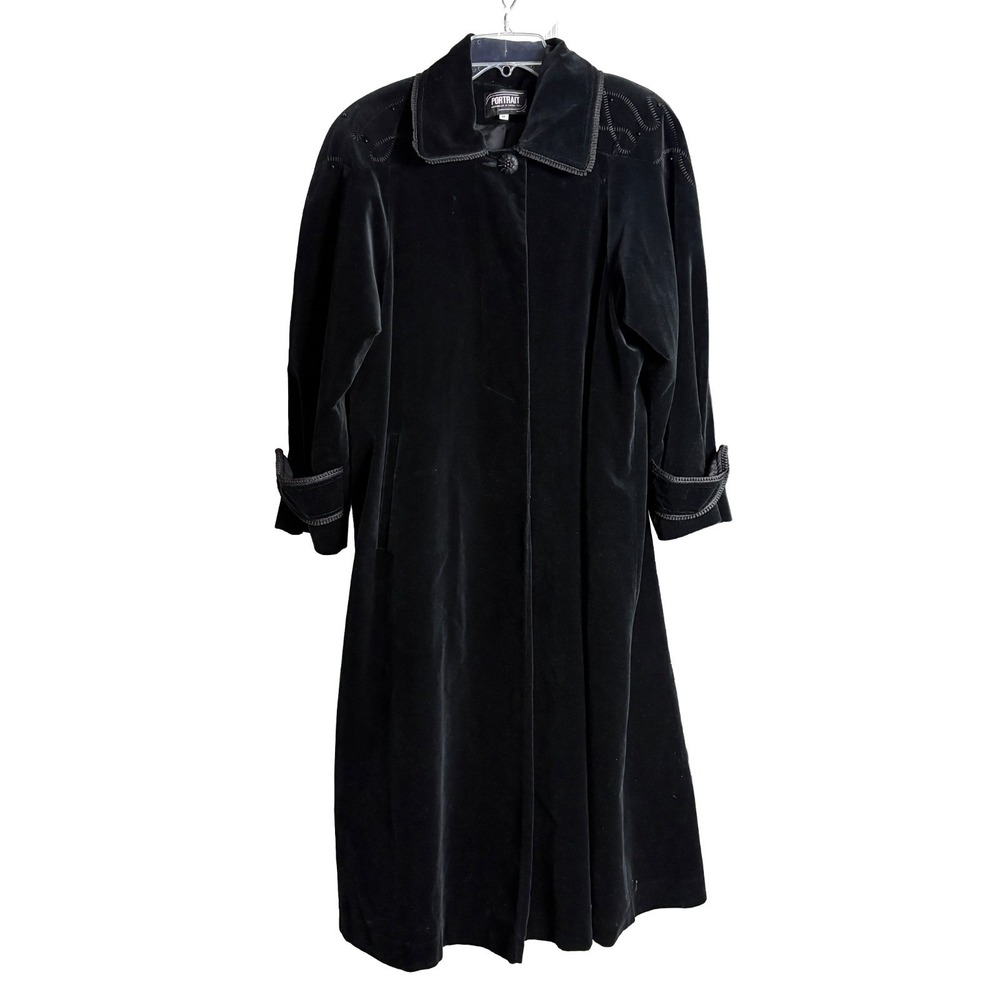 VTG‎ 80/90s Portrait De Ball Velvet Opera Swing Coat Duster Womens 8 Black Embrd